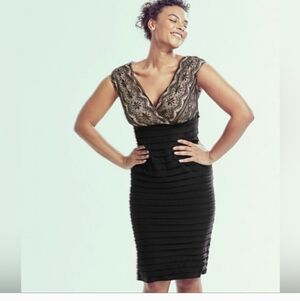 Dressbarn Dress Black‎ Lace Nude Underlay Black Bodycon Sleeveless Size 14